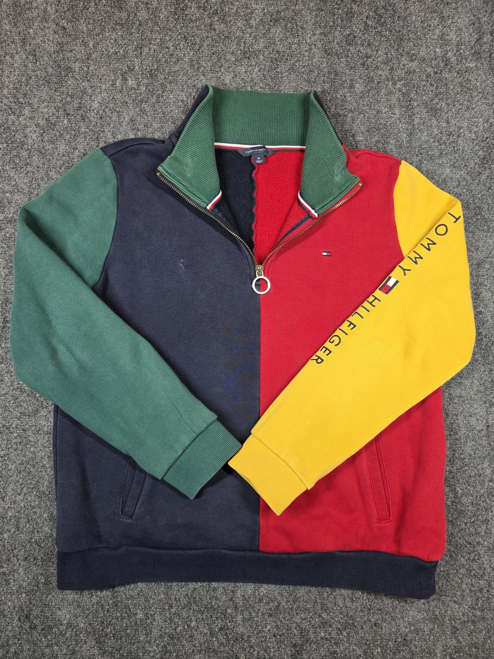 Tommy Hilfiger Men’s Colorblock Quarter-Zip Sweatshirt - Red/Yellow/Green/Navy